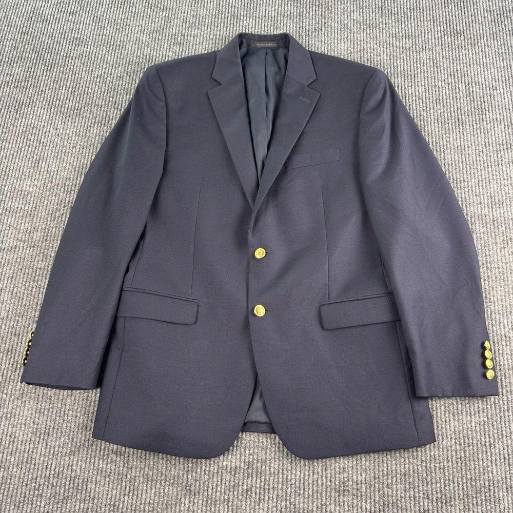 Lauren Ralph Lauren Blazer 40R Navy Gold Crest Button 100% Wool Sport Coat Men's